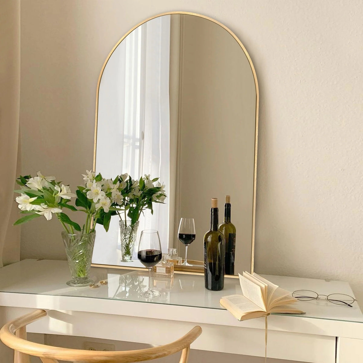 2026 Modern Arch Aluminum Bathroom Wall Mirror, Wall Mounted Vanity Mirror for Bathroom, Bedroom and Home Decor