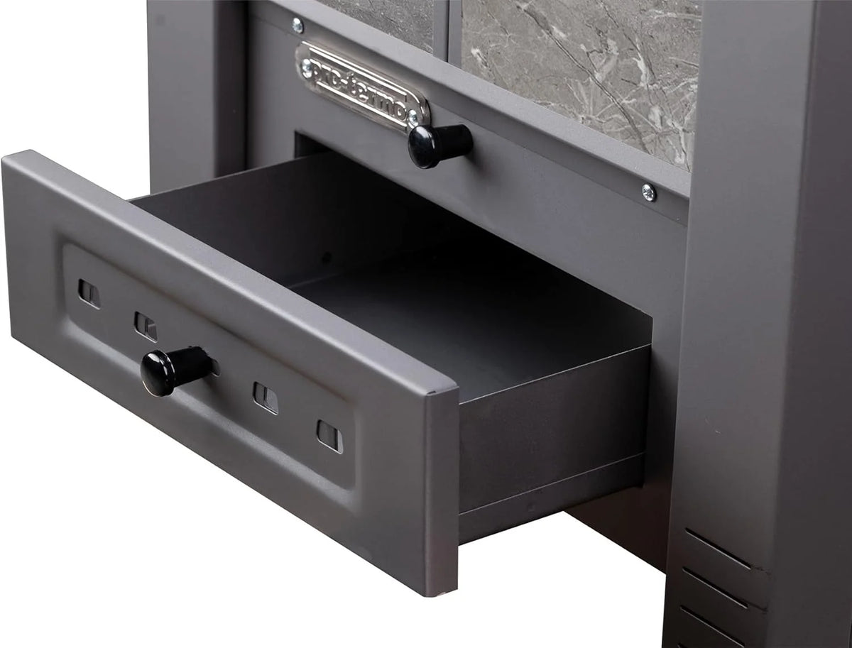 Estufa de leña ProTermo Alpina G Antracita 2026 con ladrillo refractario – Potencia calorífica de 8 kW – Estufa de leña con ventana de visualización, Tipo 1