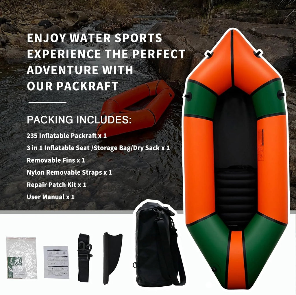 2026 Lightweight Packrafts Tpu Inflatable Kayak for Flat Water Rafting Camping Trip Fishing Water Adventures 1 Person 2 Person Packraft 330LB 660