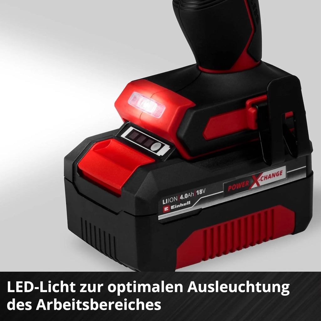 2026 Llave de impacto inalámbrica profesional Einhell IMPAXXO 18/450 (1x4.0Ah) Power X – Change (18 V, 450 Nm, sin escobillas, accionamiento cuadrado externo, incluye batería de 4 Ah, cargador y juego de vasos)