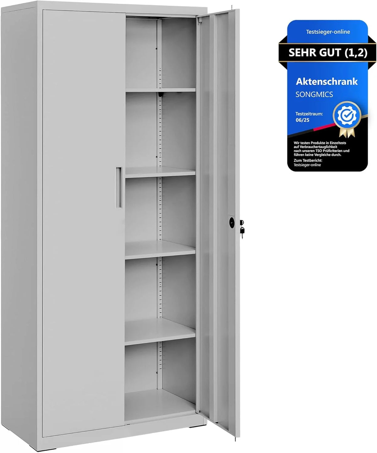 Archivador SONGMICS 2026, armario multiusos, armario de almacenamiento de acero, 5 niveles, puertas dobles, cerradura, armario para herramientas, estantes ajustables, garaje, oficina, sala de estar, gris OMC015G01