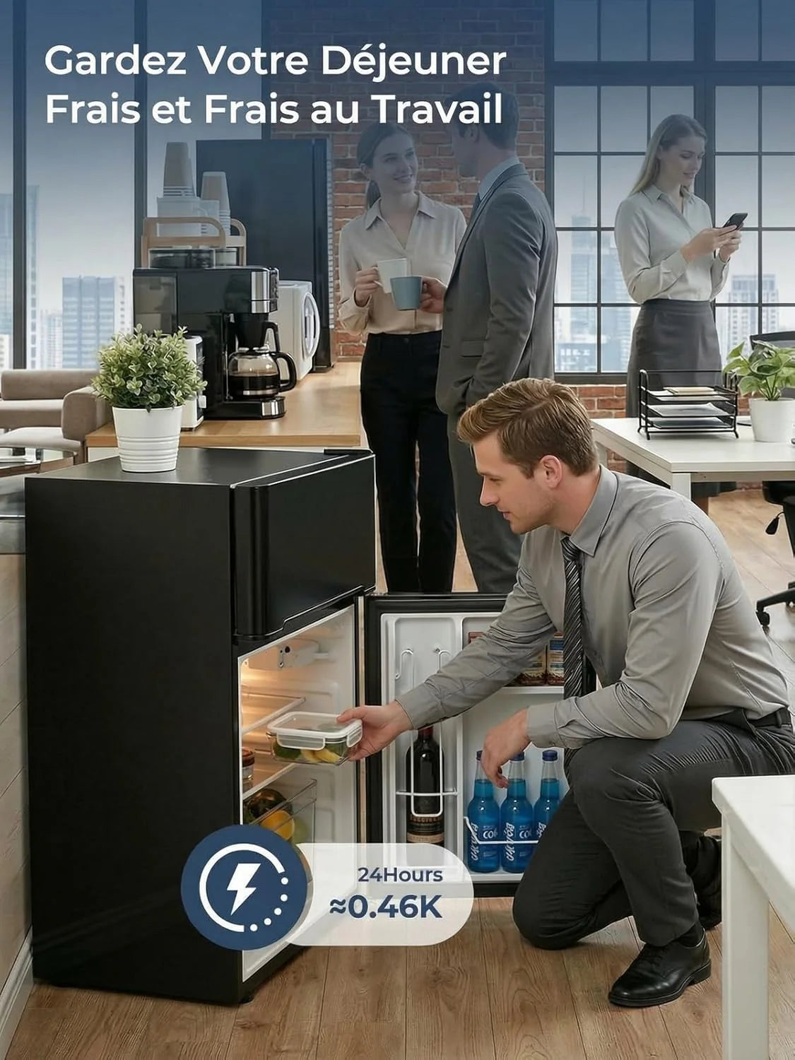 Mini refrigerador FOHERE 2026 con compartimento congelador, pequeño, 90 L, compartimento congelador de 26 L | Refrigerador de 64 L para dormitorios, termostato de 7 etapas, eficiencia energética, 43 dB con 2 puertas intercambiables, para residencias