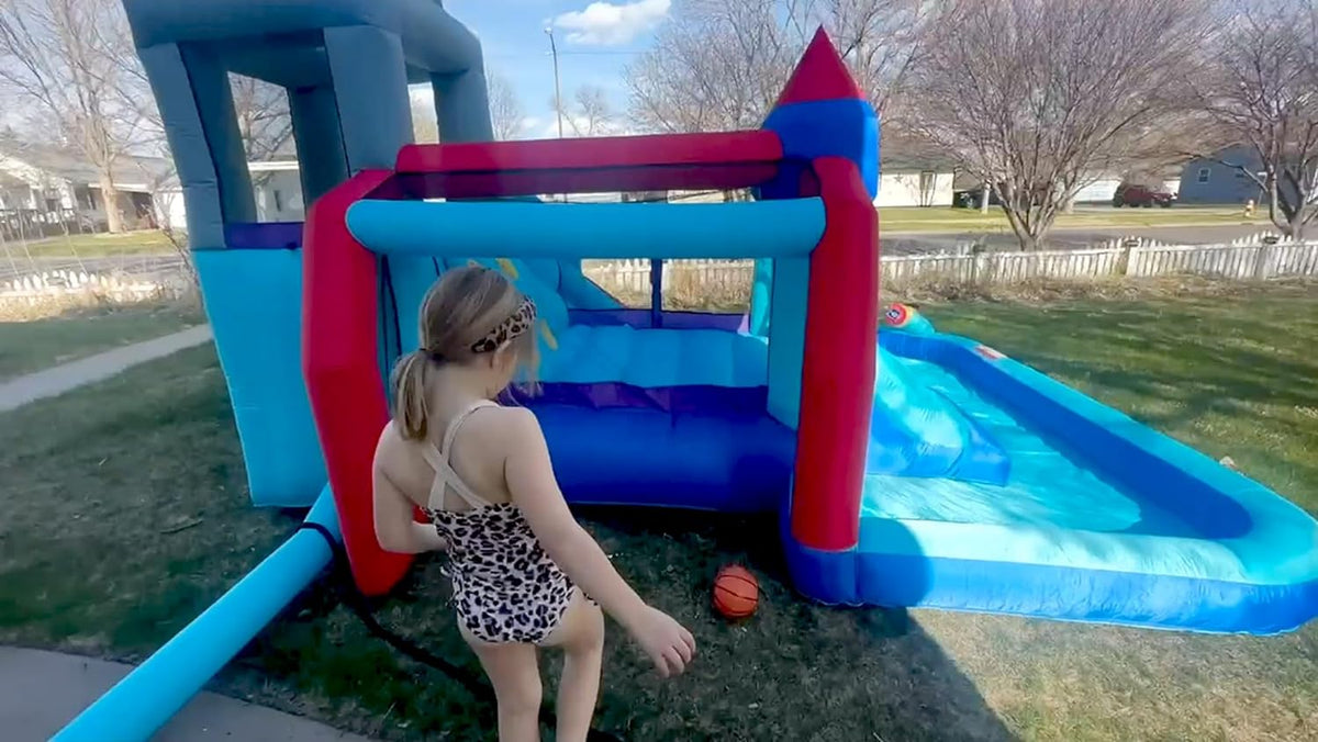 2026 Inflatable Water Slides for Kids 8-in-1 Bounce House Water Park with 450W Blower Climbing Wall, Splash Pool, 2 Water Cannons, Basketball Hoop, Water Slide, Crocodile Sprinkler for Gift Backyard Party