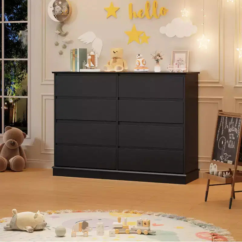 2026 Cómoda horizontal de 8 cajones – 130 cm de ancho, MDF resistente a los arañazos, cajones con acabado de lino sintético.