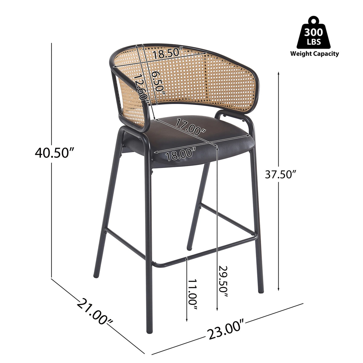 2026 Christopher Knight Home 29.5" PU Upholstered Bar Stool with Woven Rattan Backrest & Iron Frame, Black, Set of 2