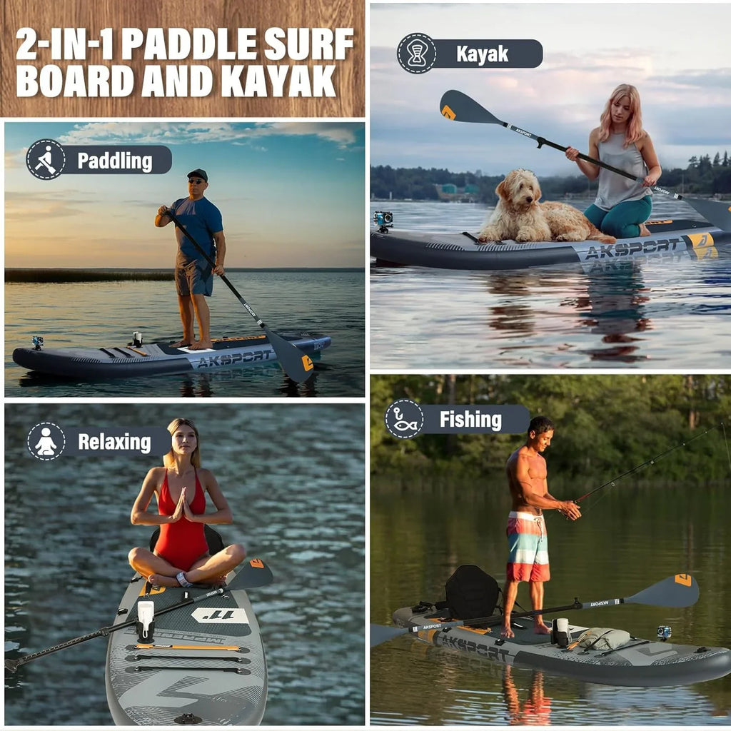2026 AKSPORT Tabla hinchable de surf de remo, tabla de surf hinchable con todos los accesorios, diseño ancho y estable, tabla antideslizante, tabla de remo para jóvenes y adultos