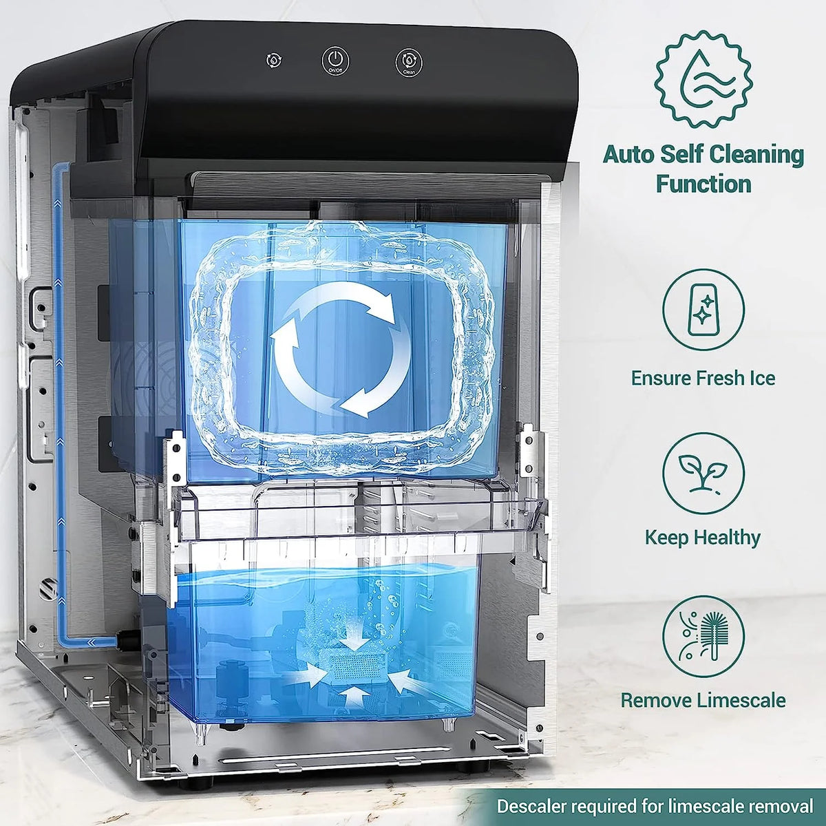 2026 V2.0 Countertop Nugget Ice Maker | Self Cleaning Pellet Ice Maker | Open and Pour Refill | Stainless Steel Housing |