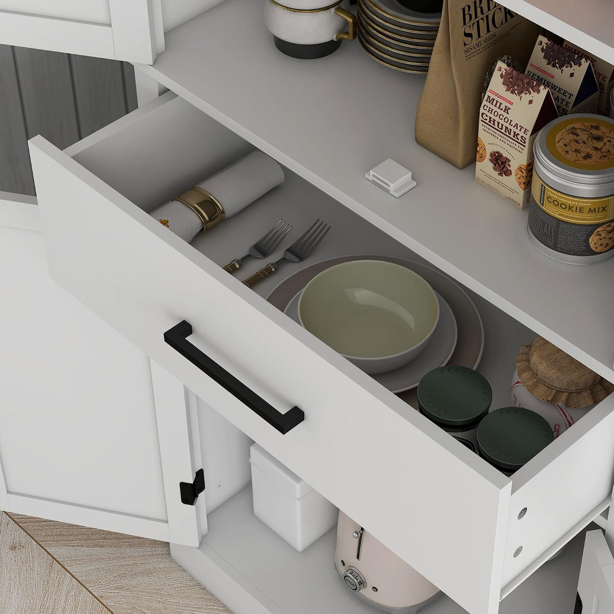 2026 72" Tall Kitchen Pantry Cabinet Adjustable Shelves Barn Doors White