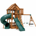 Parque infantil de madera de 2026 con toboganes y columpios para uso exterior.