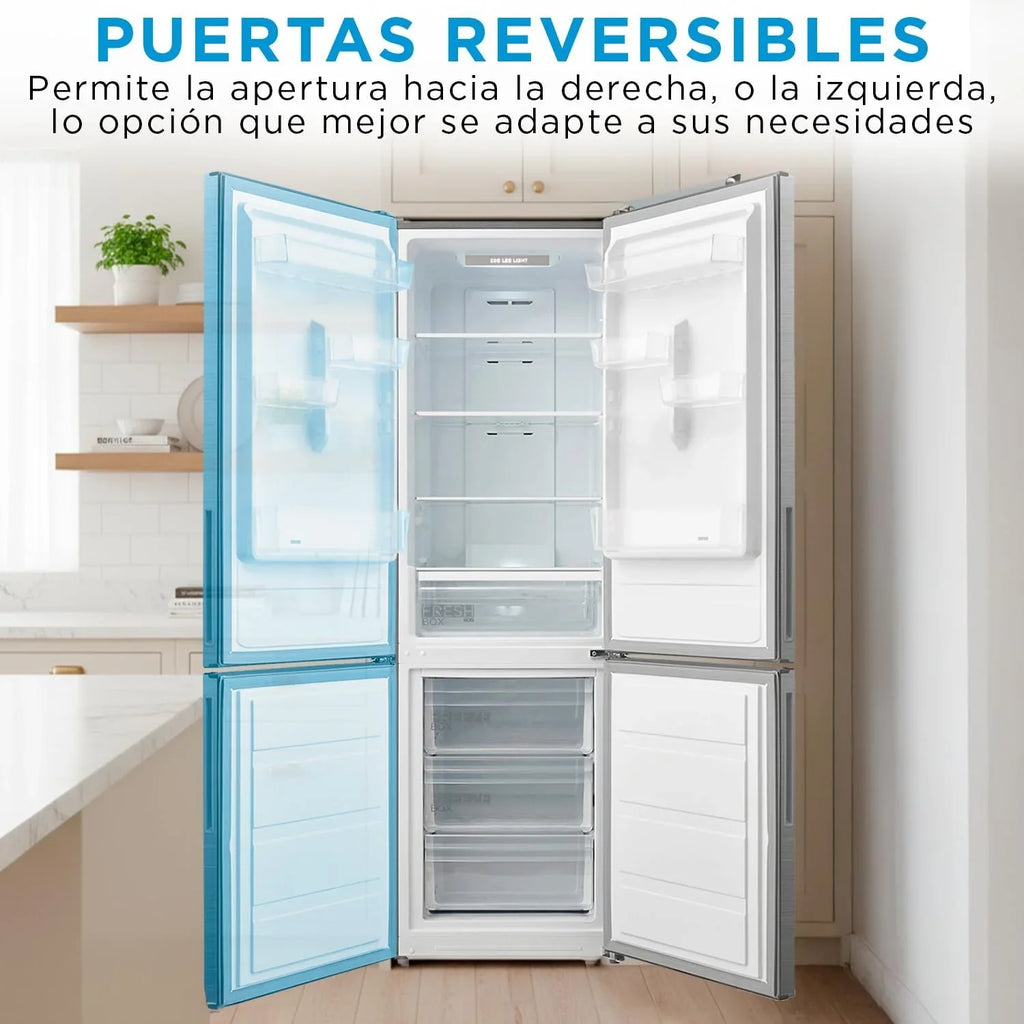 2026 Midea Frigorífico Combi No Frost | 60 cm ancho x 188 alto cm | Inox | Nevera libre instalación 224 L + 86 L Congelador – Refrigerador de bajo consumo con congelador vertical