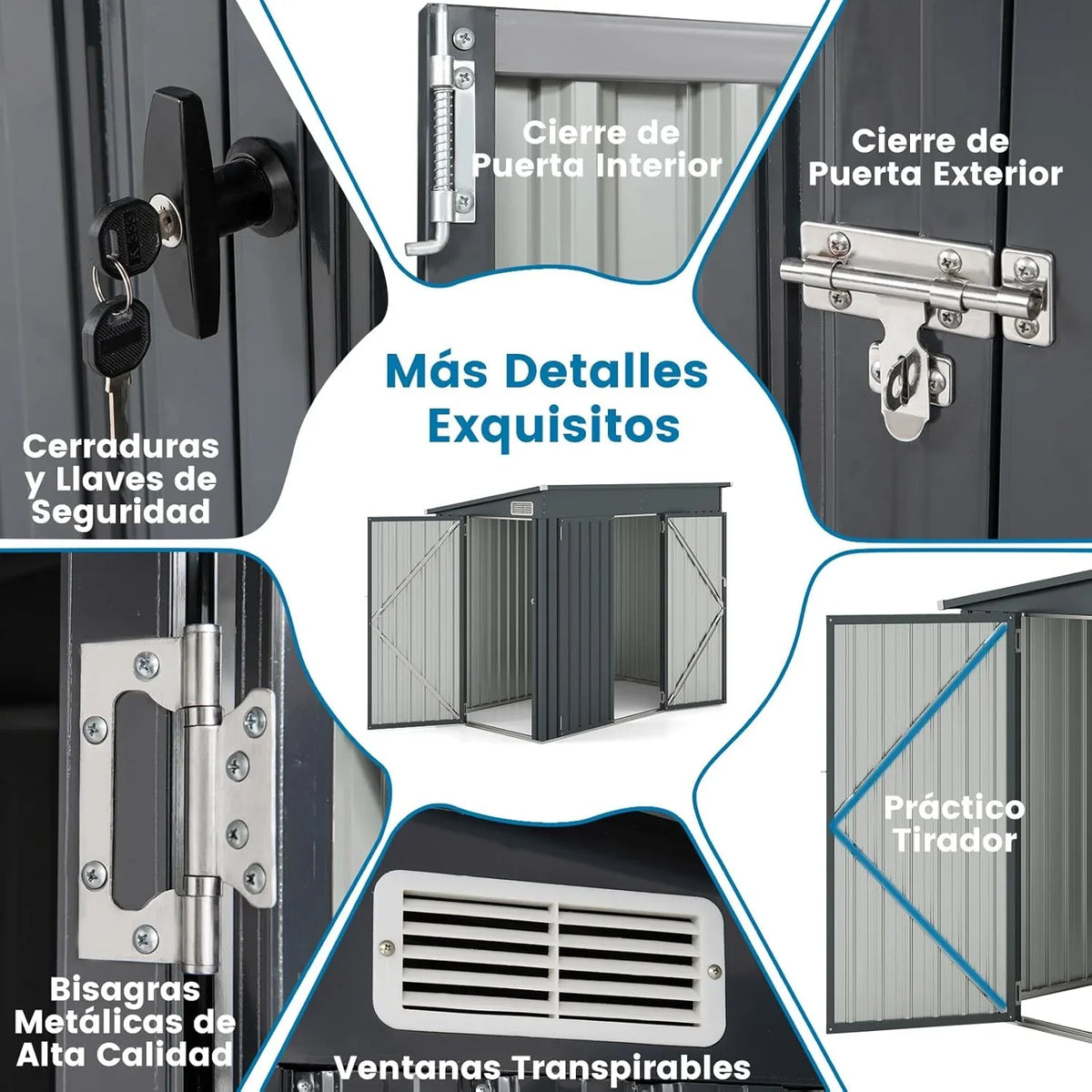 2026 COSTWAY Caseta Jardin Exterior, 235 x 117 x 185 cm, obertizo Jardin Exterior con 2 Puertas, Techo Inclinado, Casita Organizador de Metal Galvanizado, Organizador de Herramientas para Jardín Patio