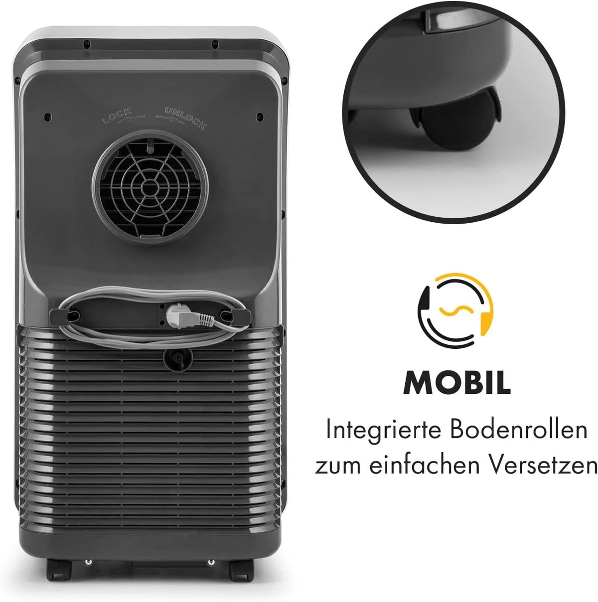Aire acondicionado móvil Klarstein 2026 con manguera de escape, aire acondicionado 4 en 1 con ventilador, deshumidificador y modo nocturno, aire acondicionado pequeño y portátil para el hogar y la oficina, bajo consumo de energía, 9000 BTU.