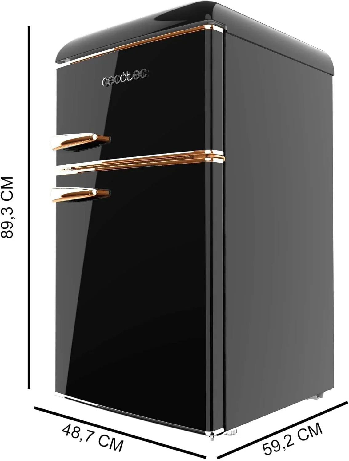 2026 Cecotec Nevera Pequeña Frigorífico 2 Puertas Retro 86L Bolero CoolMarket 2D Origin 86 Black E. 89,3cm de Alto y 48,7cm de Ancho, Clase Energética E, Icebox, Luz Interior y Tirador Cromado, Negro