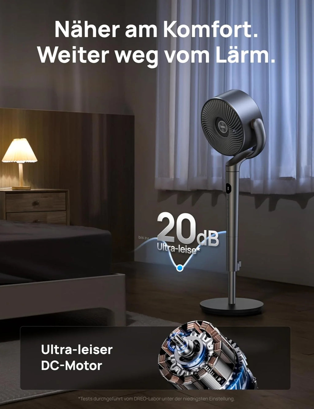 Ventilador de pedestal silencioso Dreo 2026 de 20 dB, oscilante omnidireccional de 120°+120°, alcance del viento de 26 m, caudal de aire de 1200 m³/h, circulador de aire turbo real, altura de 102 cm, 3 modos, 8 velocidades.