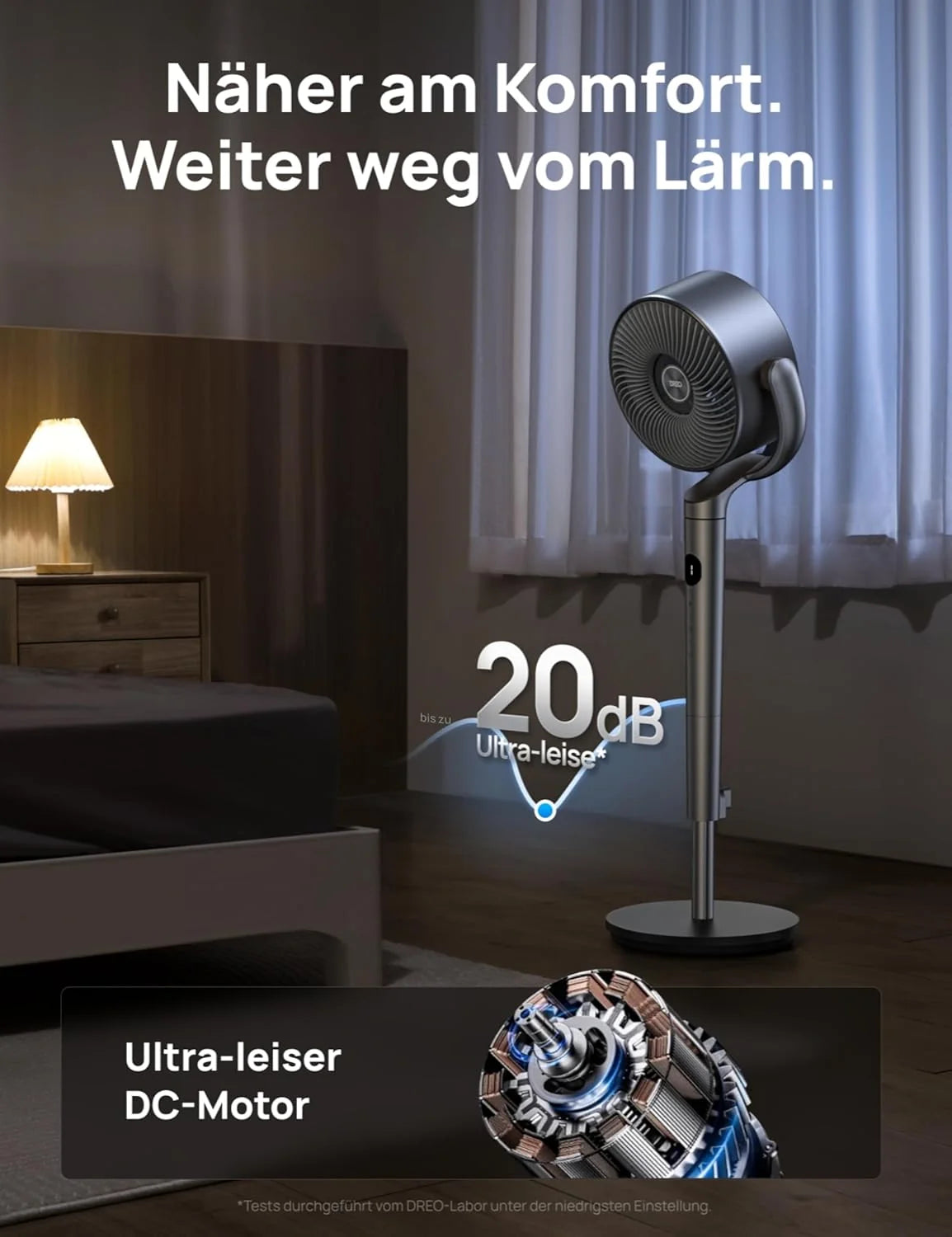 Ventilador de pedestal silencioso Dreo 2026 de 20 dB, oscilante omnidireccional de 120°+120°, alcance del viento de 26 m, caudal de aire de 1200 m³/h, circulador de aire turbo real, altura de 102 cm, 3 modos, 8 velocidades.