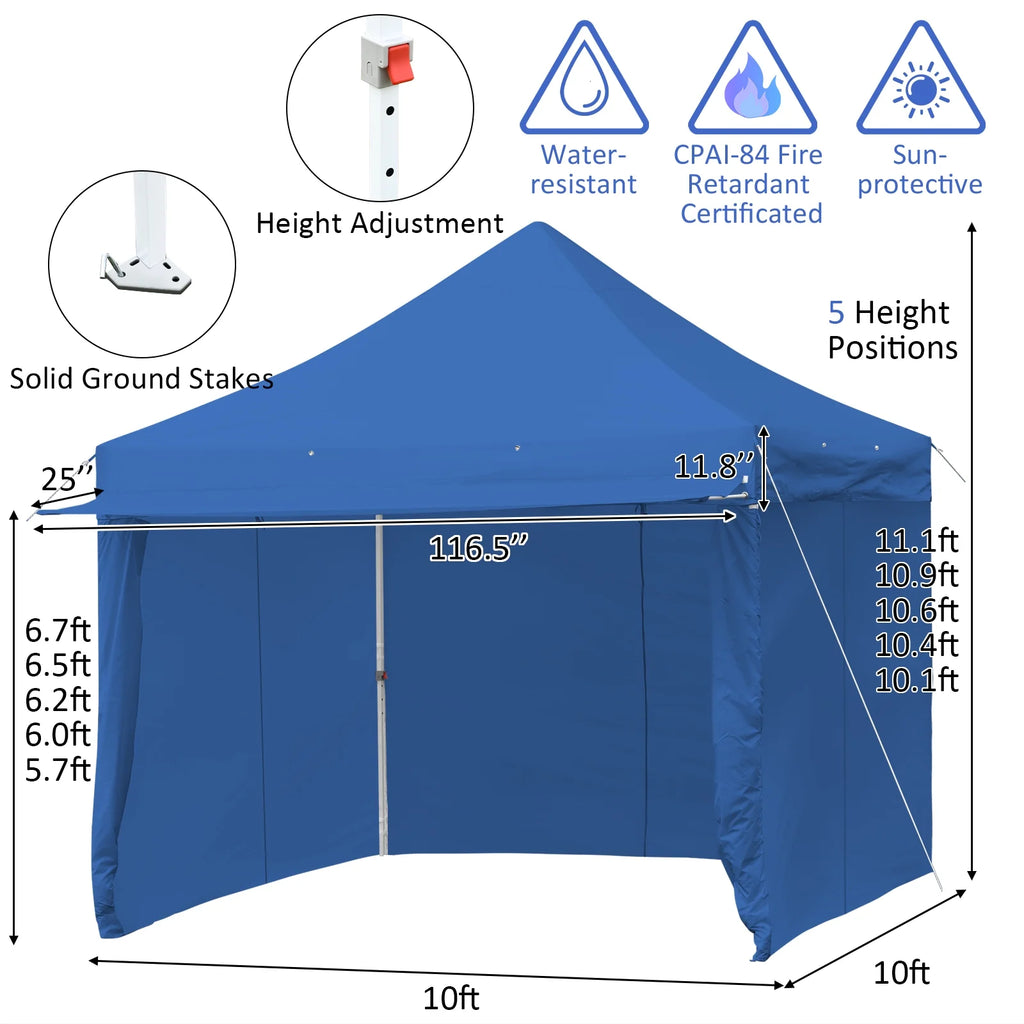 2026 Patiojoy 10x10ft Pop up Tent, 4 Height Adjustment Folding Camping Tent with Awning Blue