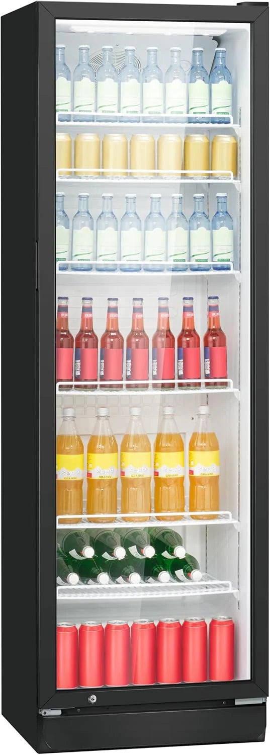 Refrigerador Bomann® 2026 con puerta de vidrio | Enfriador de bebidas con cerradura | 6 estantes ajustables en altura | Capacidad de 30 kg por estante | 347 litros | Refrigerador grande | Enfriador de botellas con luz LED | KSG 7351 Negro