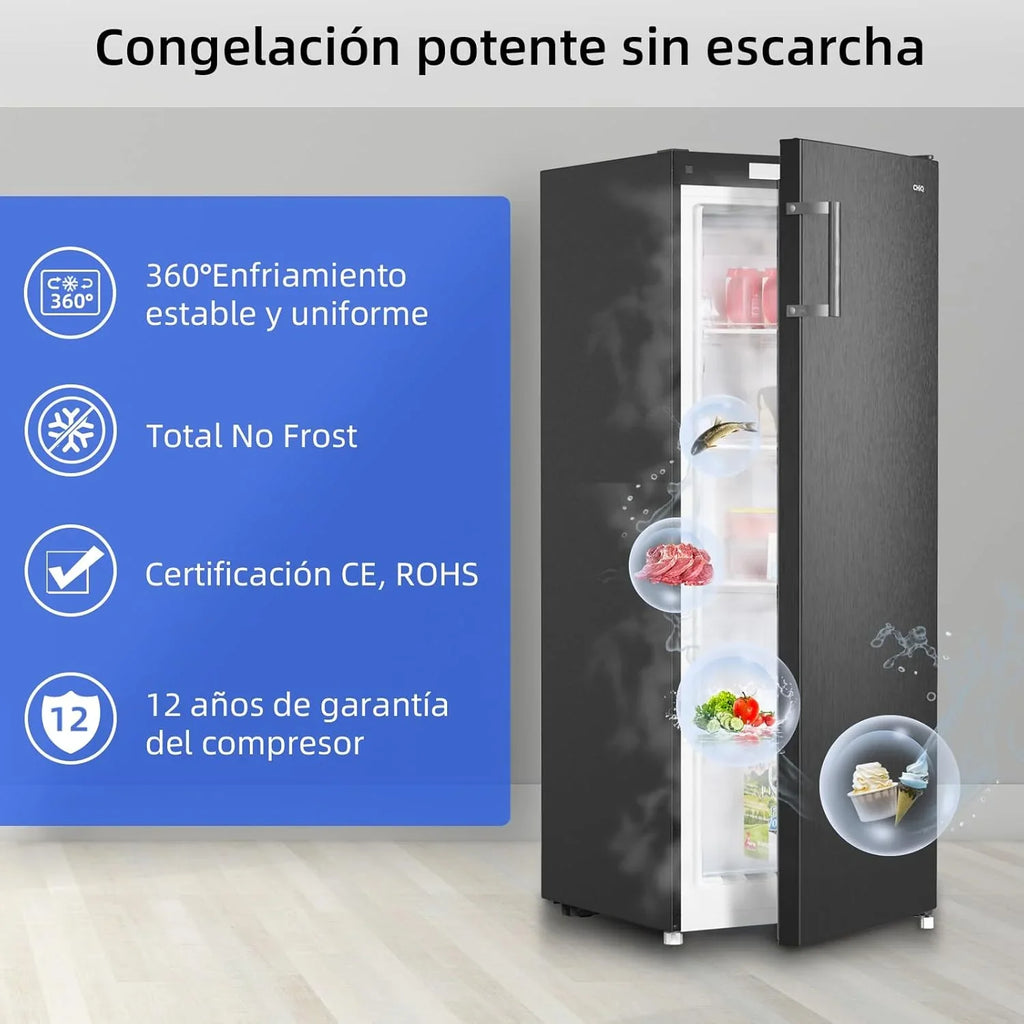 2026 CHiQ Congelador Vertical No frost 166L,FSD166NE4E, Cajones XL, Control de Temperatura Electrónico, Puertas Reversibles, Silencioso, Ice Box, Color Inox Negro, Clase Energética E