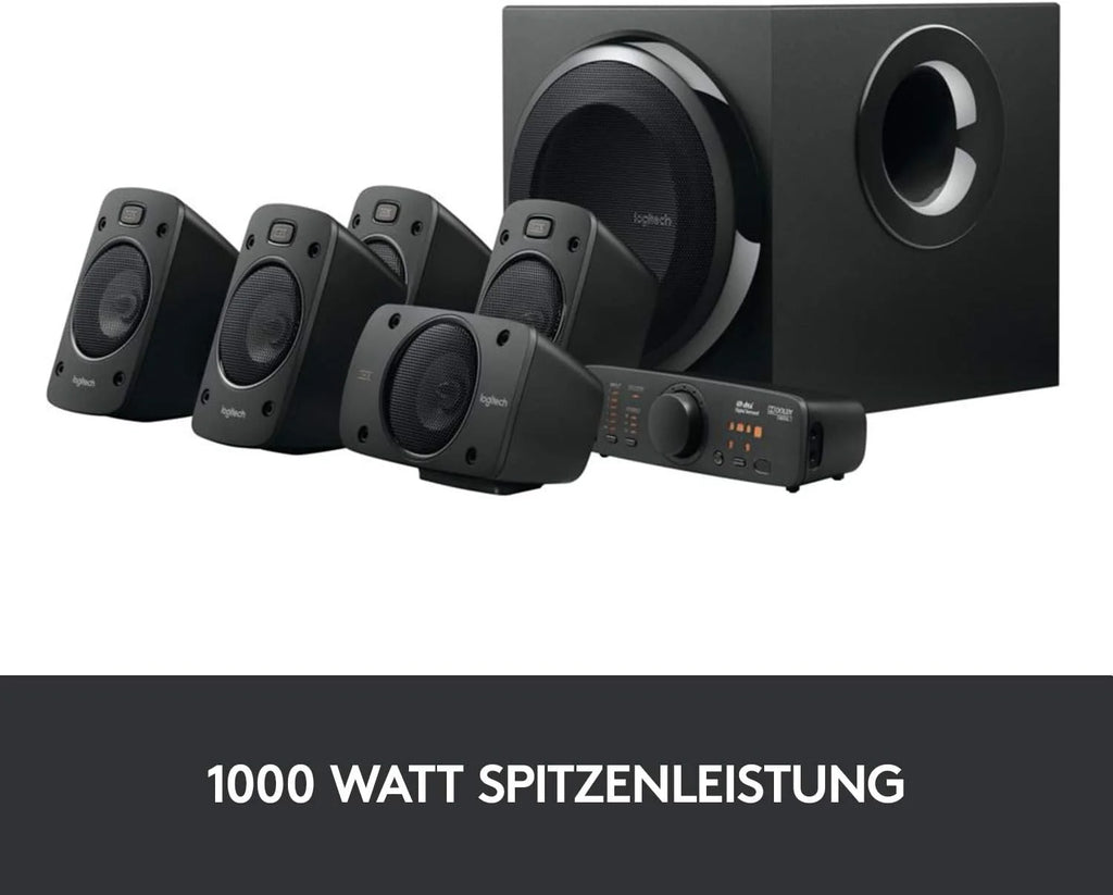 Sistema de sonido Logitech Z906 5.1 (modelo 2026), altavoces con sonido envolvente de 1000 vatios, THX, múltiples entradas de audio, control remoto, enchufe europeo, compatible con PC/PS4/Xbox/sistemas estéreo/TV/smartphones/tabletas – Negro