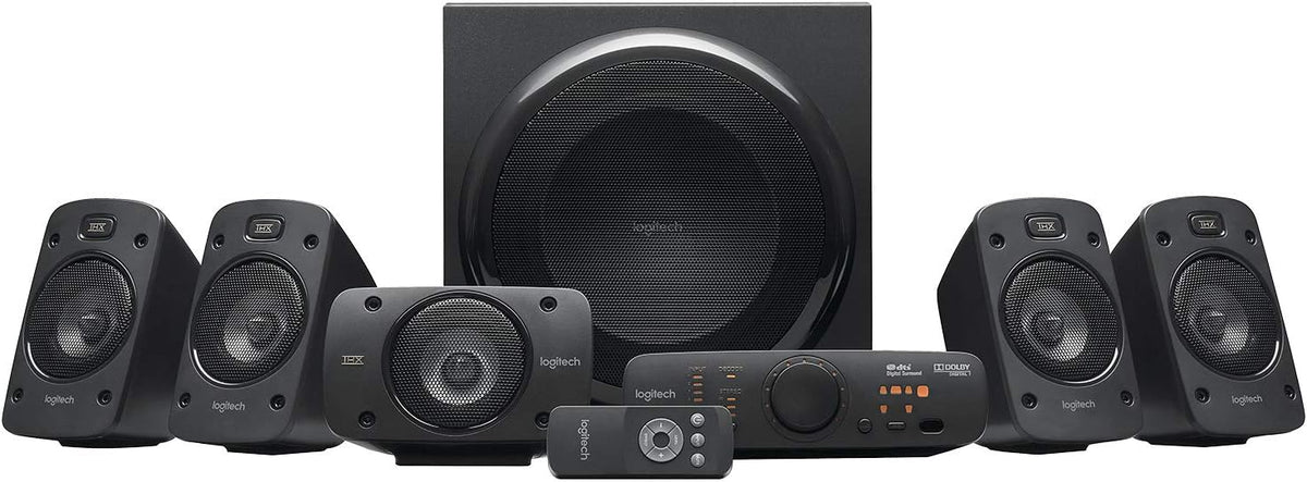 Sistema de sonido Logitech Z906 5.1 (modelo 2026), altavoces con sonido envolvente de 1000 vatios, THX, múltiples entradas de audio, control remoto, enchufe europeo, compatible con PC/PS4/Xbox/sistemas estéreo/TV/smartphones/tabletas – Negro