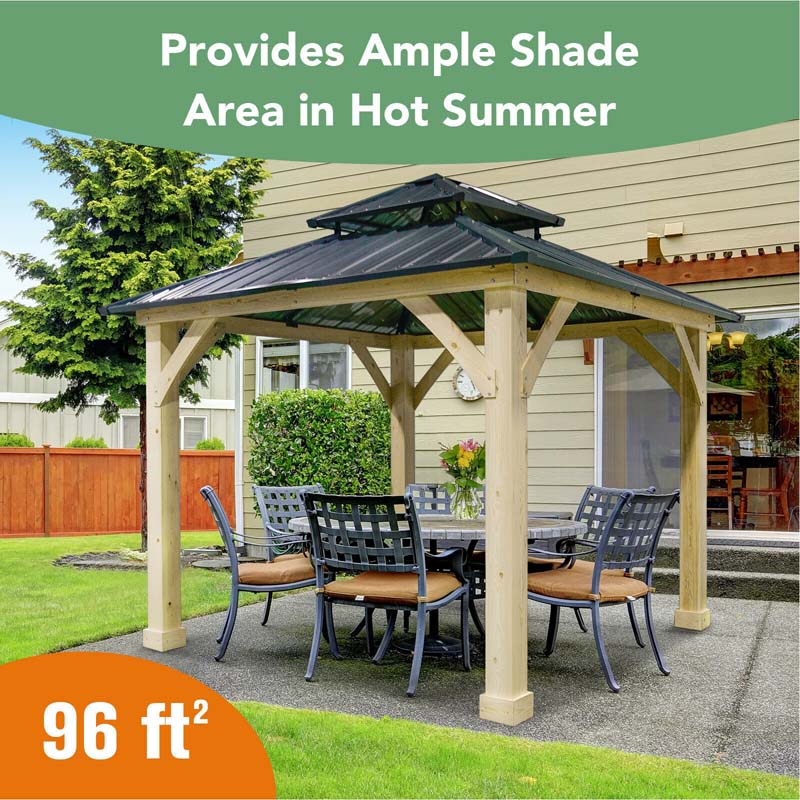 2026 10 X 10 Ft Outdoor Patio Hardtop Gazebo With Wood Frame Amp 2 Tier Metal Roof All Weather Gazebo Pergolas Shelter