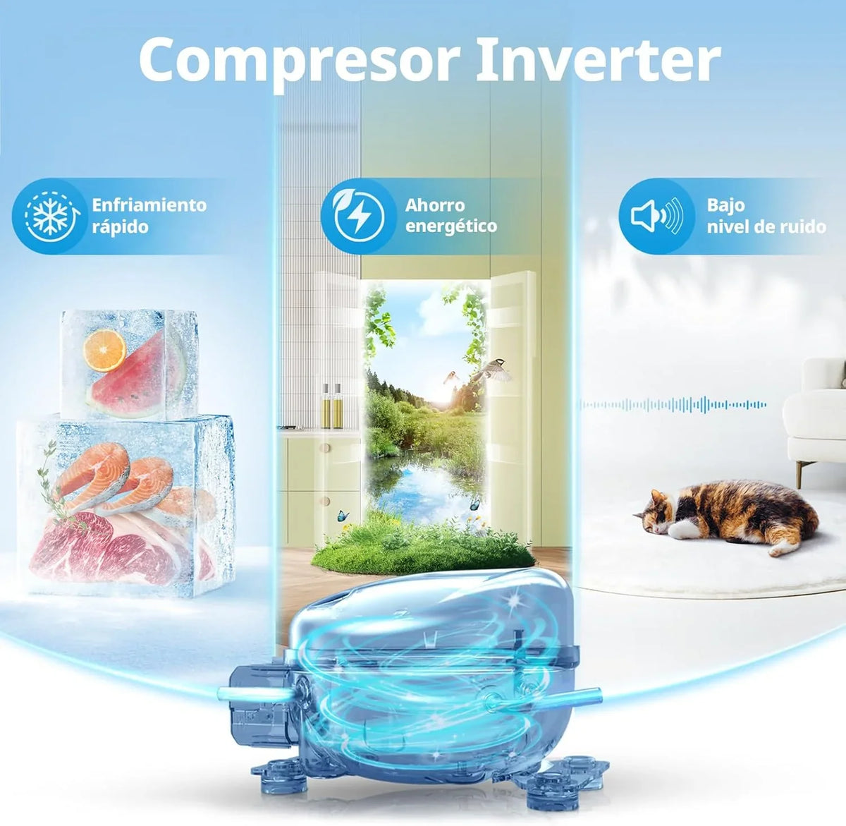 2026 COMFEE' RCU83WH3EU(E) Congelador vertical independiente 88 Litros, 3 cajones, Congelador de gran capacidad, Termostato ajustable, Puerta reversible, Blanco