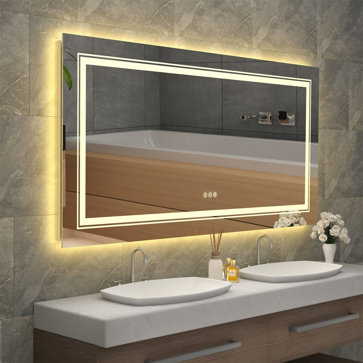 2026 Extra Large LED Lighted Bathroom Mirror, Anti-Fog Wall Mounted Vanity Mirror with 3 Colors