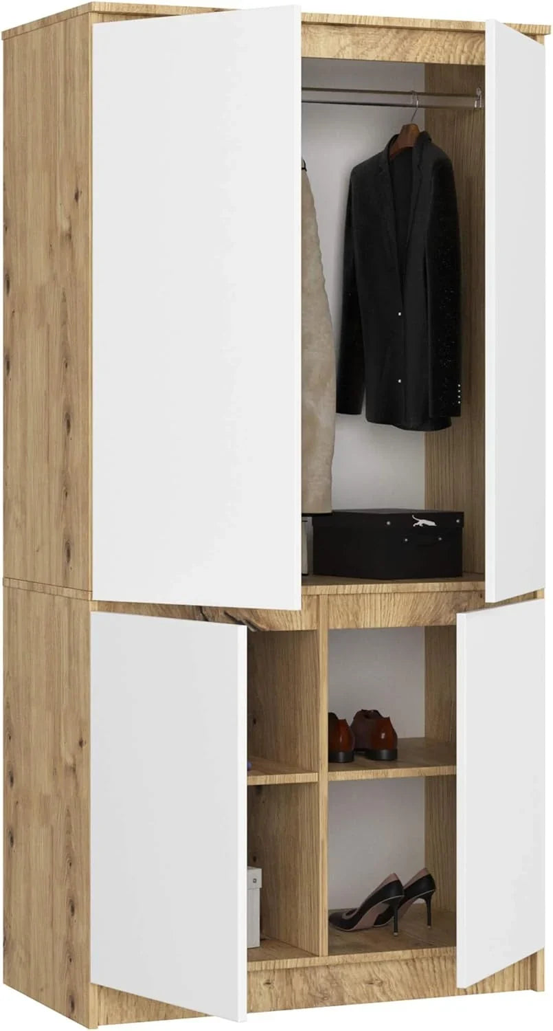 2026 Armario AKORD S90 Roble Artisan 90 cm 4 puertas frente en color Blanco 90x51x180 cm
