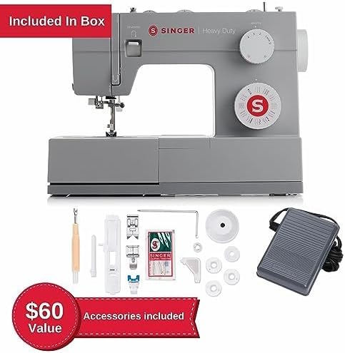 Máquina de coser mecánica Singer Heavy Duty 4432, 32 puntadas, motor potente, ojales automáticos, enhebrador automático, placa de refuerzo de acero inoxidable. 2026