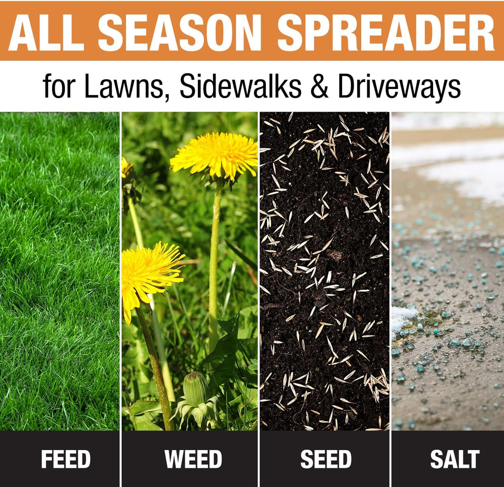 2026 Walk Behind Push Spreader, 100LB Capacity, for Salt, Ice & Snow Melt, Included Grate & Cover with Enclosed Gearbox for Protection