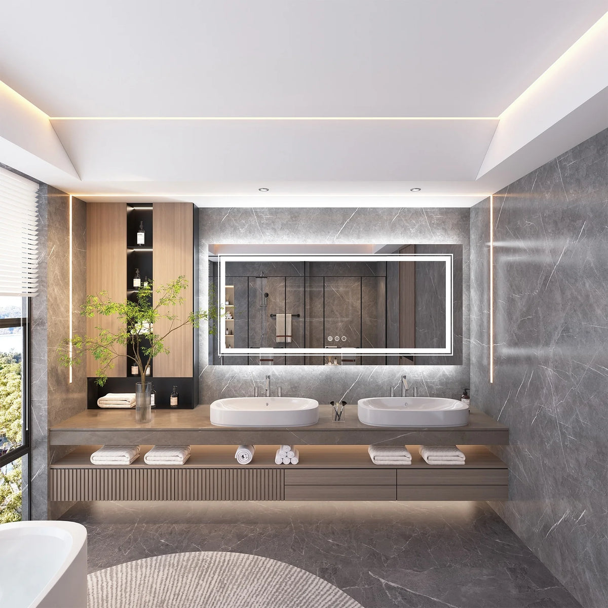 2026 Extra Large LED Lighted Bathroom Mirror, Anti-Fog Wall Mounted Vanity Mirror with 3 Colors