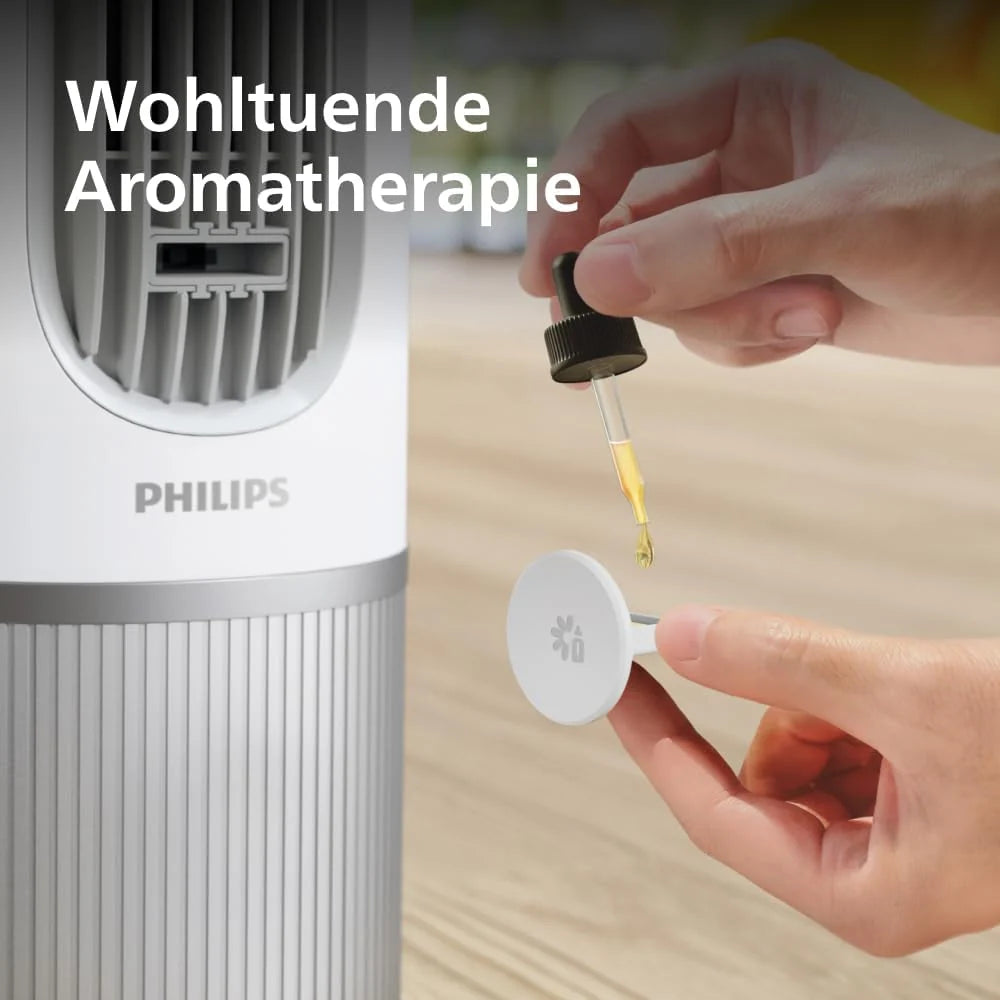 Ventilador de torre inteligente Philips Serie 7000 (2026): potente (8,4 m/s), ultra silencioso (22 dB), de bajo consumo, control por aplicación y mando a distancia, Wi – Fi, 12 velocidades, modo de suspensión, indicador de temperatura, temporizador