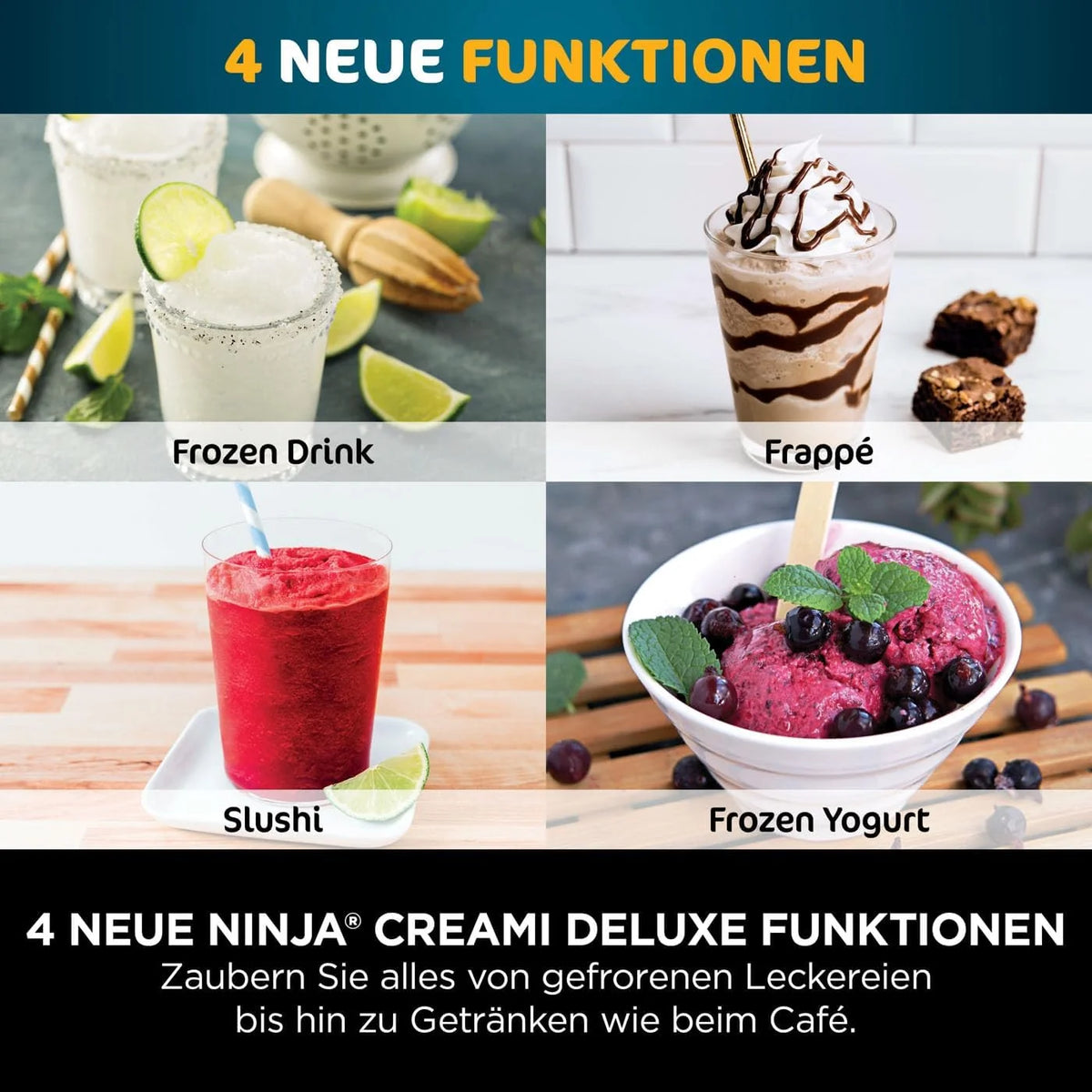 Máquina de helados y bebidas congeladas Ninja CREAMi Deluxe 2026 con 2 vasos, 10 funciones, prepara helados, gelato, sorbetes, yogur helado, batidos, granizados y más, opción de 2 sabores en 1, color plata, NC502EU