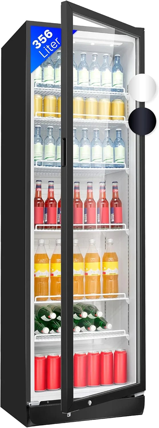 Refrigerador Bomann® 2026 con puerta de vidrio | Enfriador de bebidas con cerradura | 6 estantes ajustables en altura | Capacidad de 30 kg por estante | 347 litros | Refrigerador grande | Enfriador de botellas con luz LED | KSG 7351 Negro