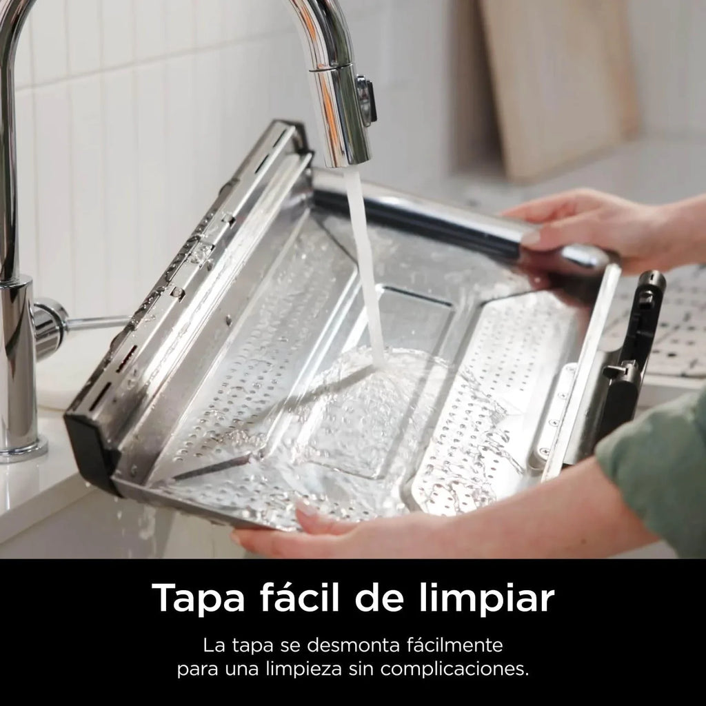 Parrilla y plancha de interior Ninja Sizzle Pro XL con placa y plancha de cerámica antiadherente, tapa desmontable, recolector de grasa y guía de recetas, plata/negro GX101EU 2026
