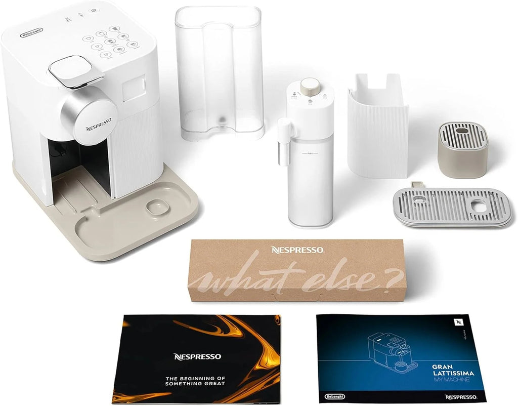 Cafetera de cápsulas Nespresso De'Longhi EN640.W Gran Lattissima de 2026 con sistema automático de leche, presión de 19 bares, 1400 W, color blanco.