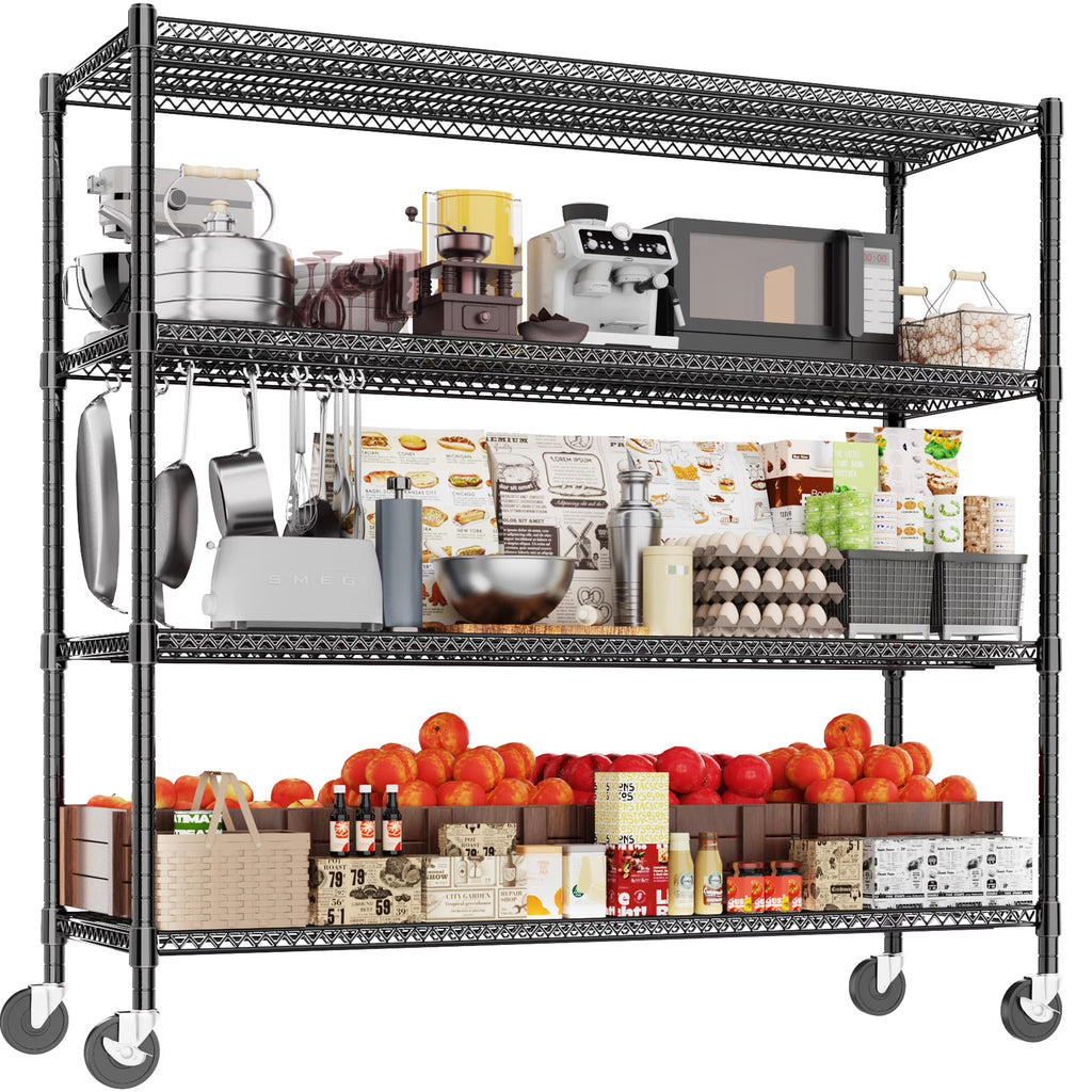 2026 4-Wire Shelf Adjustable Heavy Duty Storage Shelves,Metal Organizer Wire Rack for Laundry Bathroom Kitchen Pantry Closet Garage Shelving(Black,24" Dx59.6 Wx76.2 H)