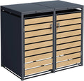 Caja para cubo de basura ESTEXO 2026 con tapa, caja de almacenamiento, color antracita con detalles de madera (2 puertas)