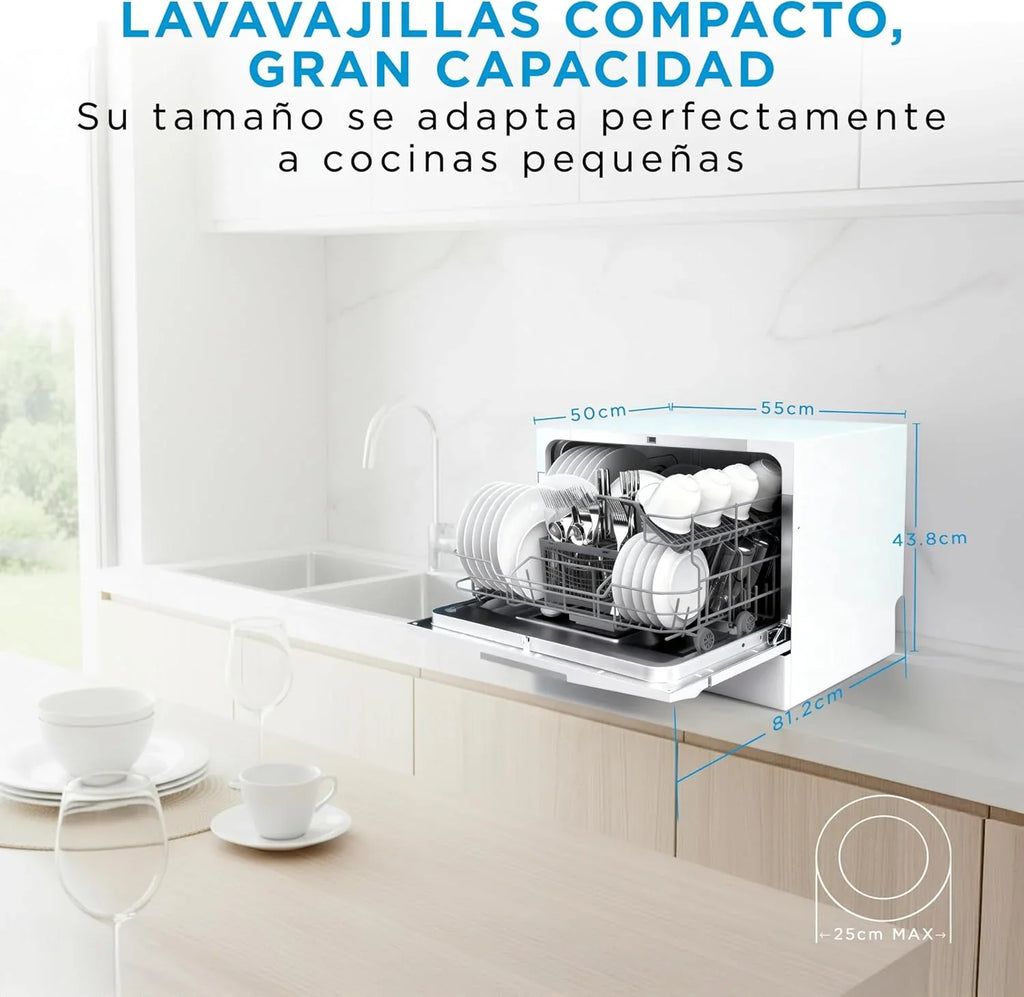2026 Midea Lavavajillas Pequeño Blanco 55 cm para 6 servicios – Lavavajilla Compacto y Portatil sin Instalación – Lavaplatos con Programa Eco Ahorro, Filtro Antibacterias y Programación Horaria