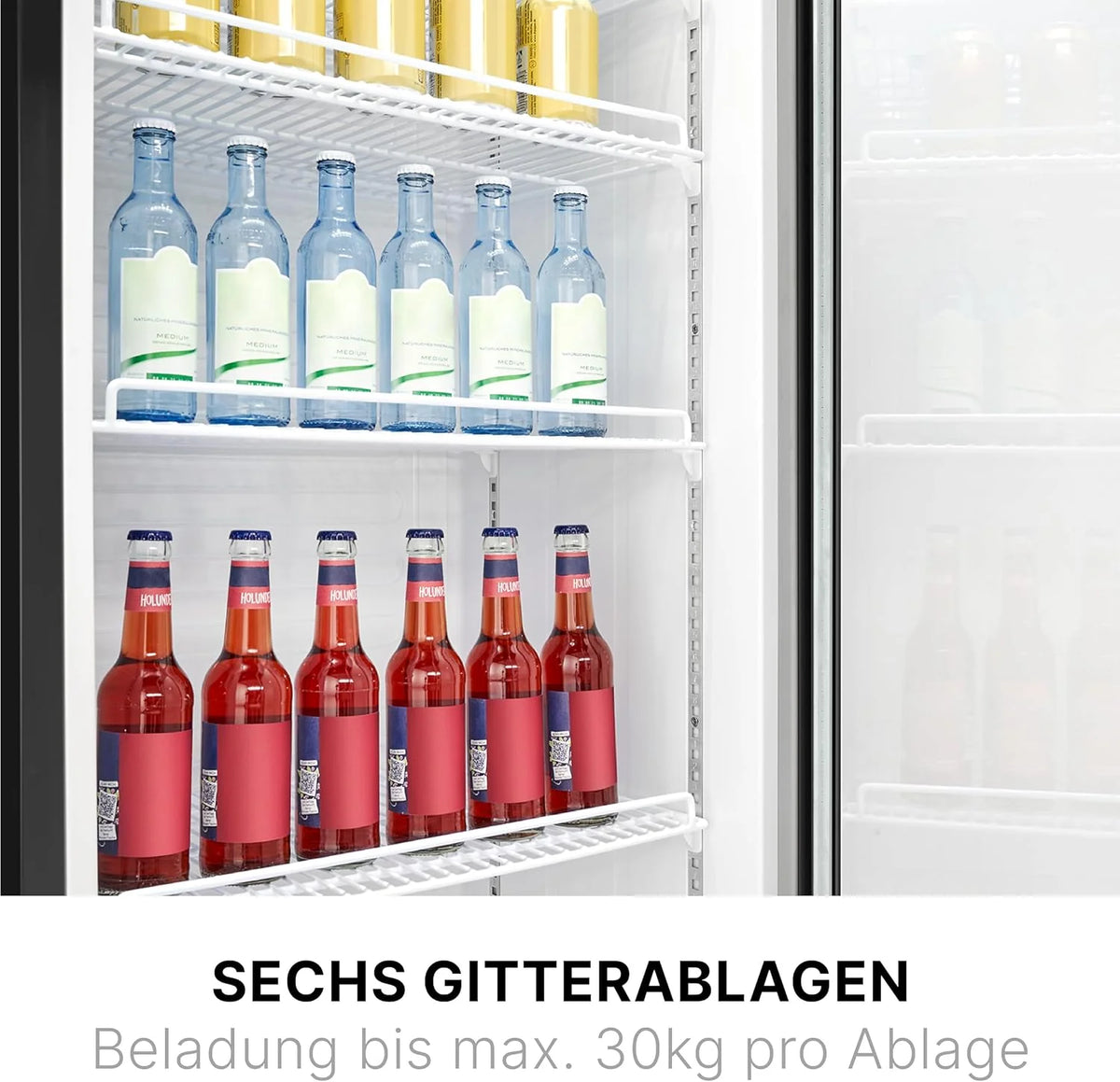 Refrigerador Bomann® 2026 con puerta de vidrio | Enfriador de bebidas con cerradura | 6 estantes ajustables en altura | Capacidad de 30 kg por estante | 347 litros | Refrigerador grande | Enfriador de botellas con luz LED | KSG 7351 Negro