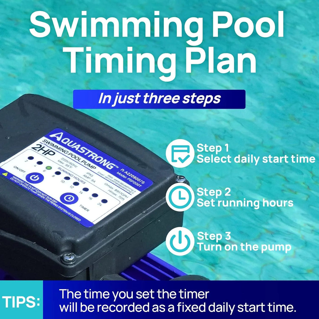 2026 Aquastrong in Above Ground Pool Pump High Flow with Timer 2HP 8917 Gph 220V