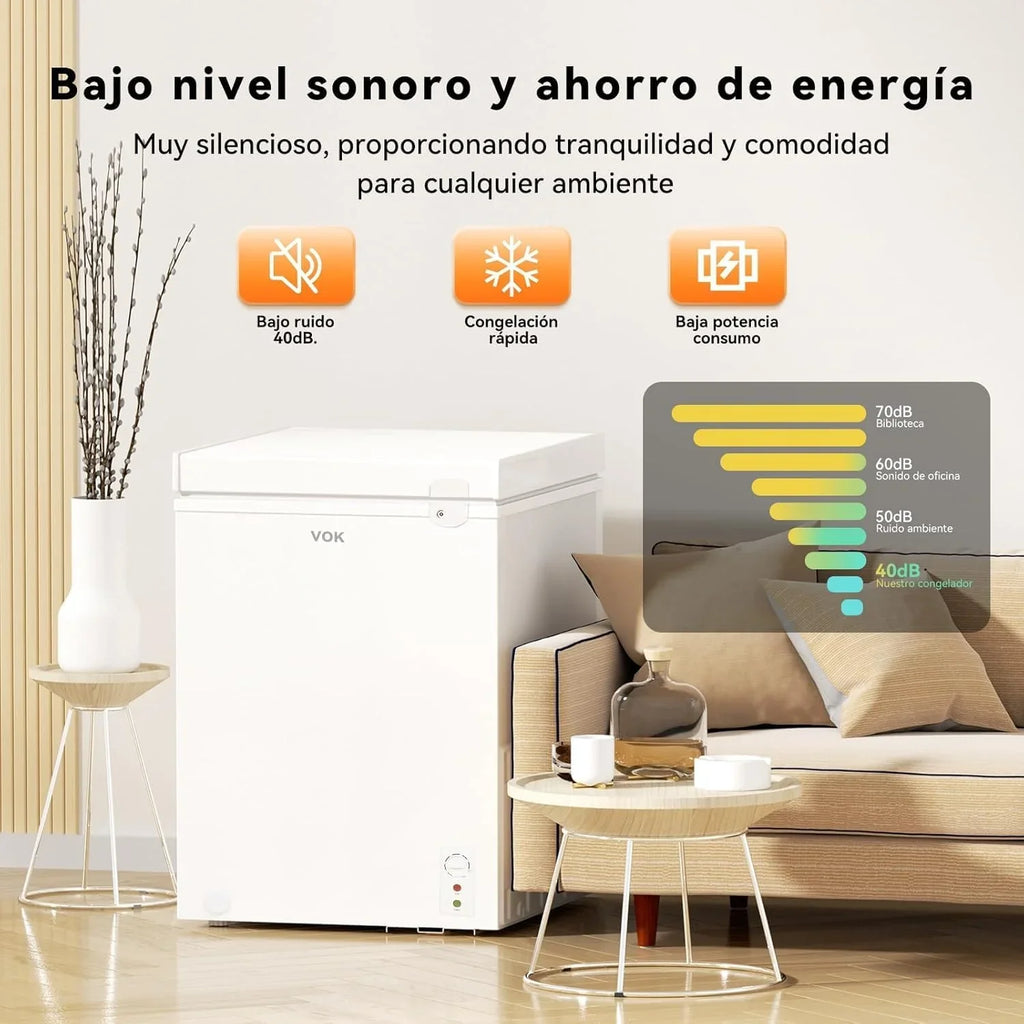 2026 VOK Congelador Horizontal 194 L Ancho 81,8 cm – Función Dual, Congelación Rápida, Luz LED, Bloqueo de Seguridad, Autonomía de 23 h, Blanco