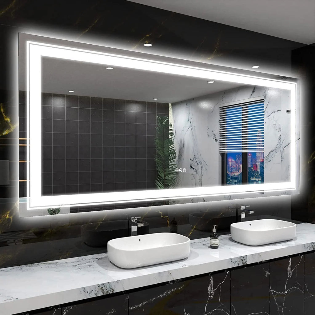 2026 Extra Large LED Lighted Bathroom Mirror, Anti-Fog Wall Mounted Vanity Mirror with 3 Colors