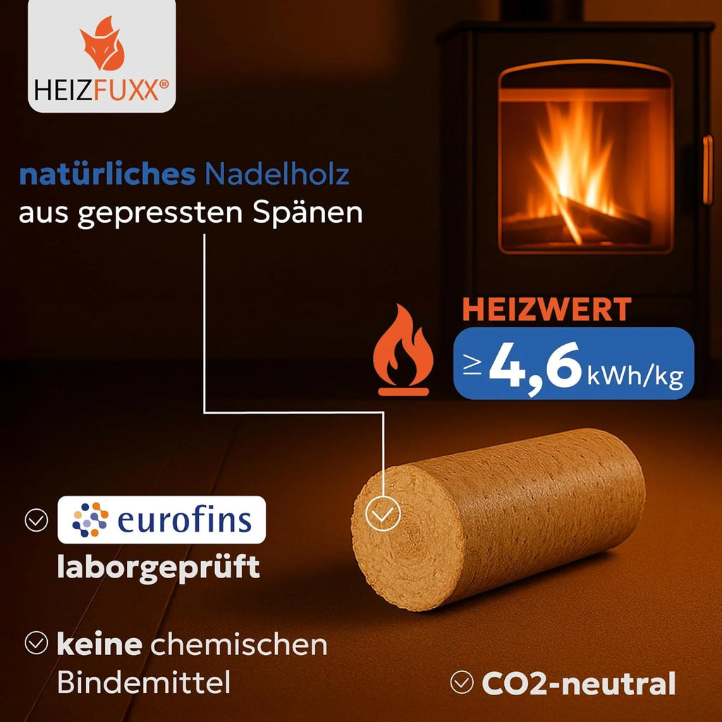 Briquetas de madera Nestro XL Blue 2026 – Palé de briquetas de madera blanda de 960 kg (96x10 kg) – Briquetas premium para chimeneas, calderas y estufas – Alto poder calorífico, bajo contenido de cenizas y máximo rendimiento energético