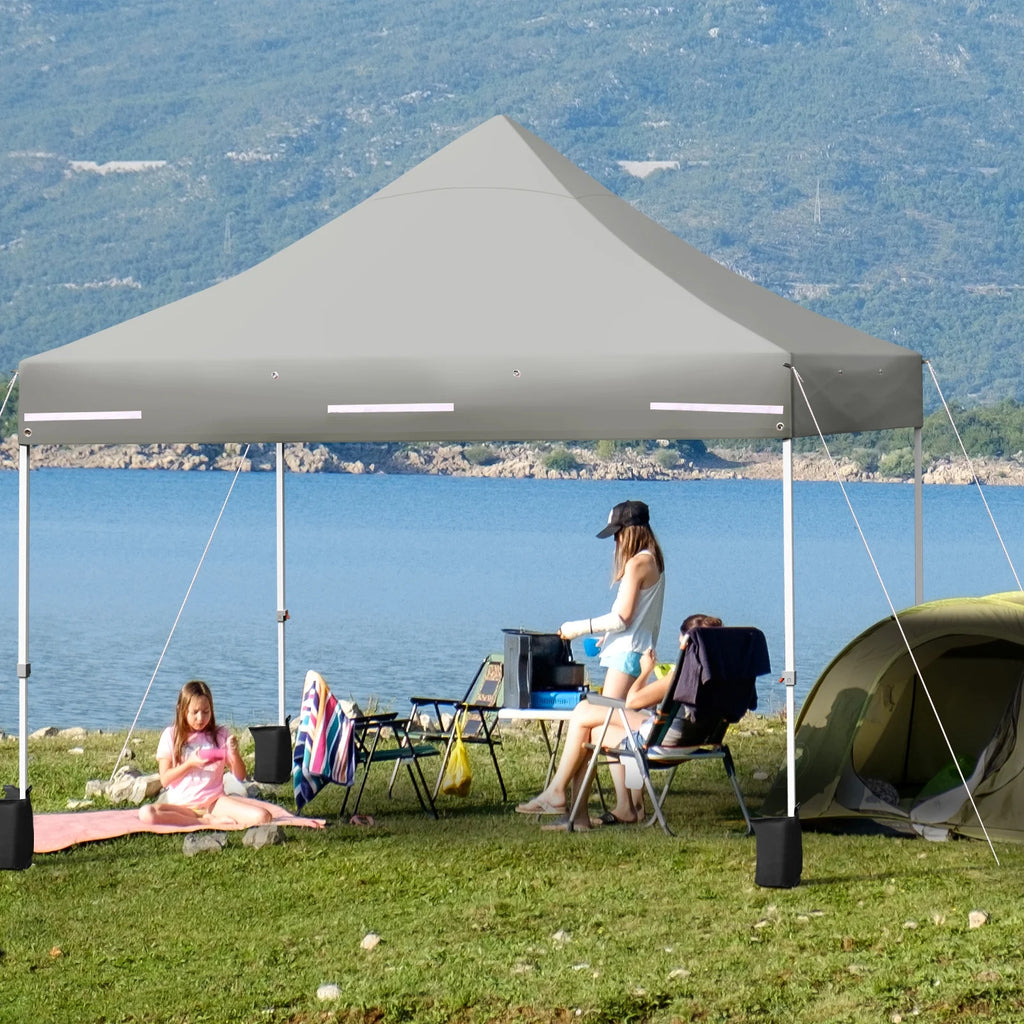 2026 Patiojoy 10x10ft Pop up Tent, 4 Height Adjustment Folding Camping Tent with Awning Blue