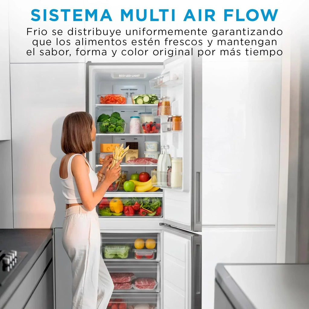 2026 Midea Frigorífico Combi No Frost | 60 cm ancho x 188 alto cm | Inox | Nevera libre instalación 224 L + 86 L Congelador – Refrigerador de bajo consumo con congelador vertical