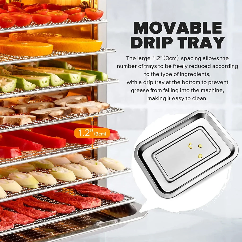2026 Tray Food Dehydrator, Steel Fruit Dry Machine with 30 90∼C Adjustable Thermostat, 24hr Digital Timer