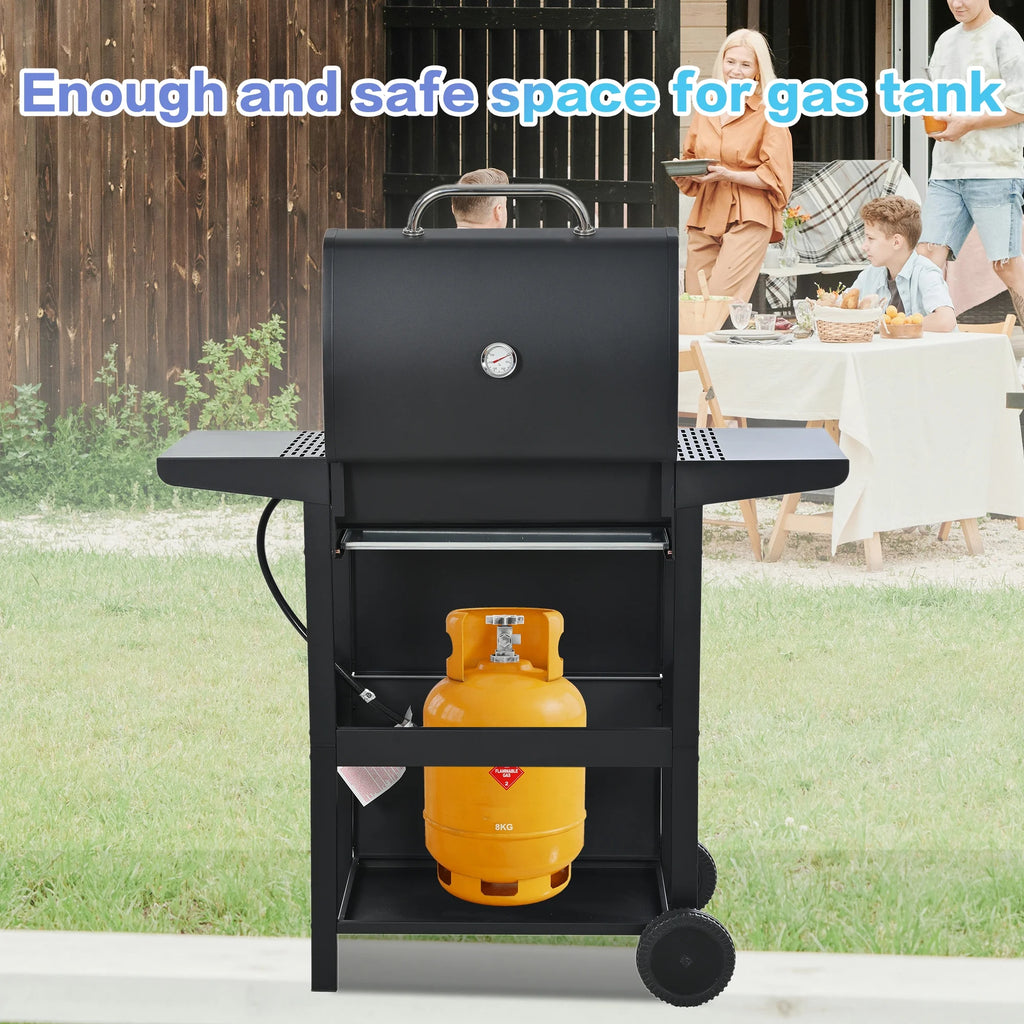 2026 Qiushi 3-Burner Propane Gas Grill, 26,000 BTU Stainless Steel BBQ Grill with 2 Shelves & Thermometer, Outdoor Patio Grill with Electronic Ignition, Wheels & Bottle Opener -M?Durable & Even Heating