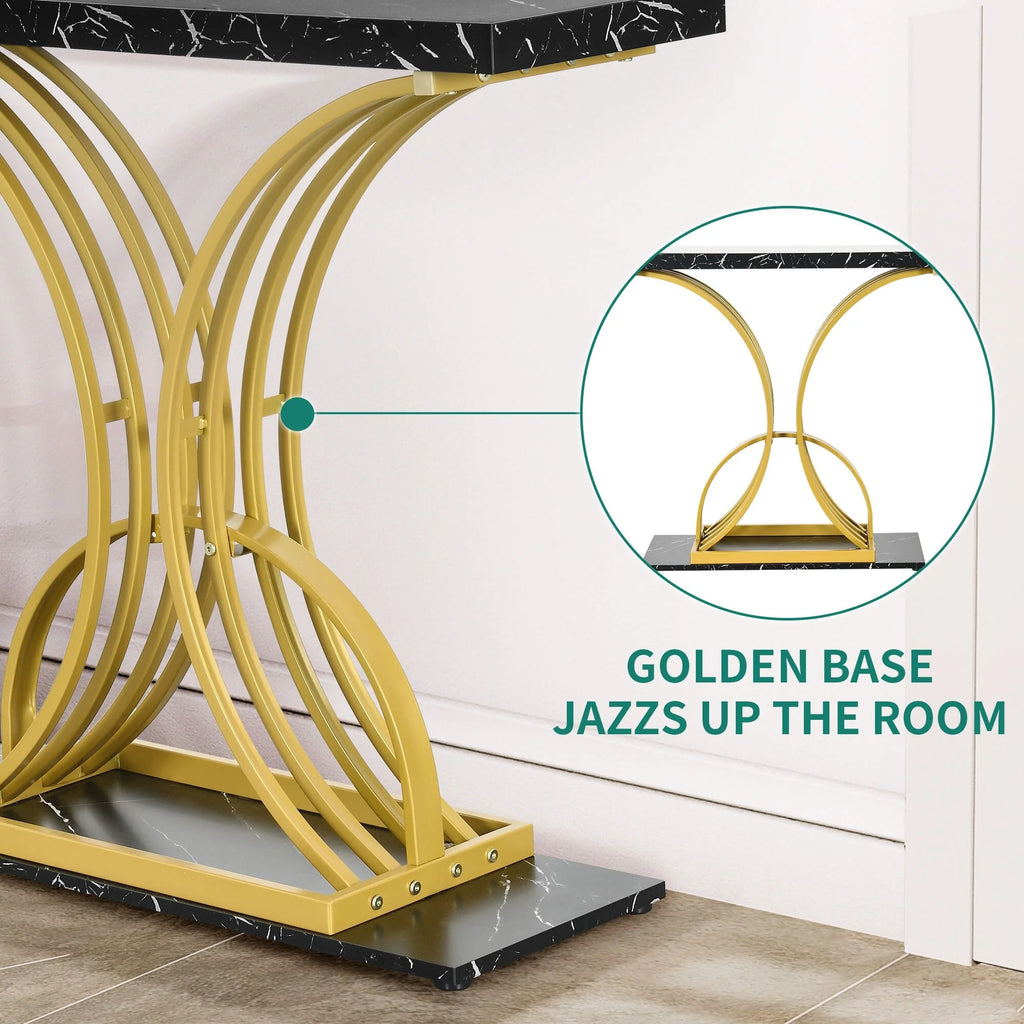2026 Modern Gold Console Table with Marbled Top, Sofa Table for Entryway and Hallway