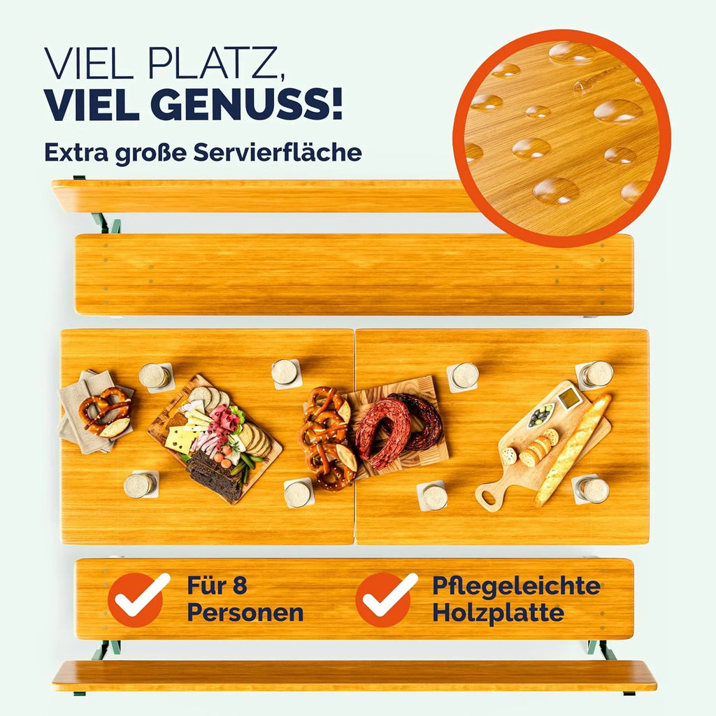 Conjunto de jardín cervecero Casaria® 2026 con respaldo, 170 cm, plegable, resistente, 2 bancos para cerveza, 1 mesa ancha, mesa de cerveza de madera, conjunto de carpa para festivales, conjunto de jardín cervecero